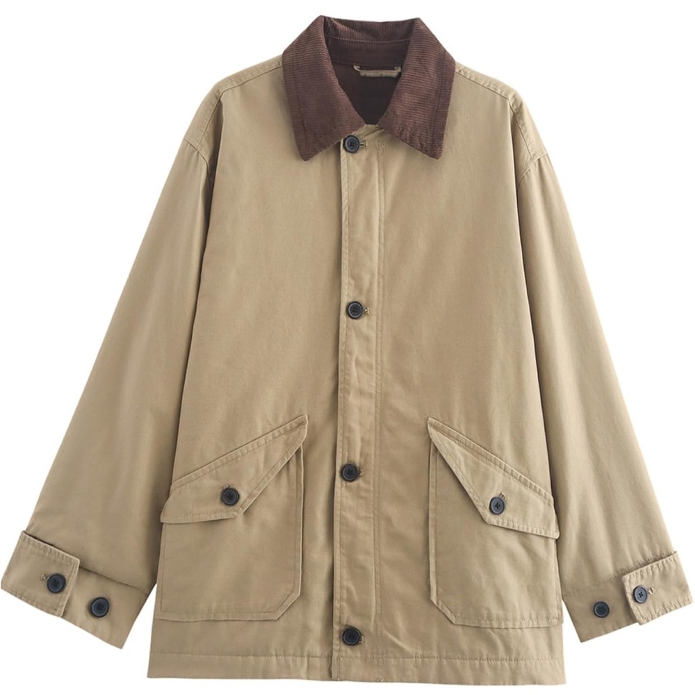 Women’s Tan Barn Jacket with Brown Collar